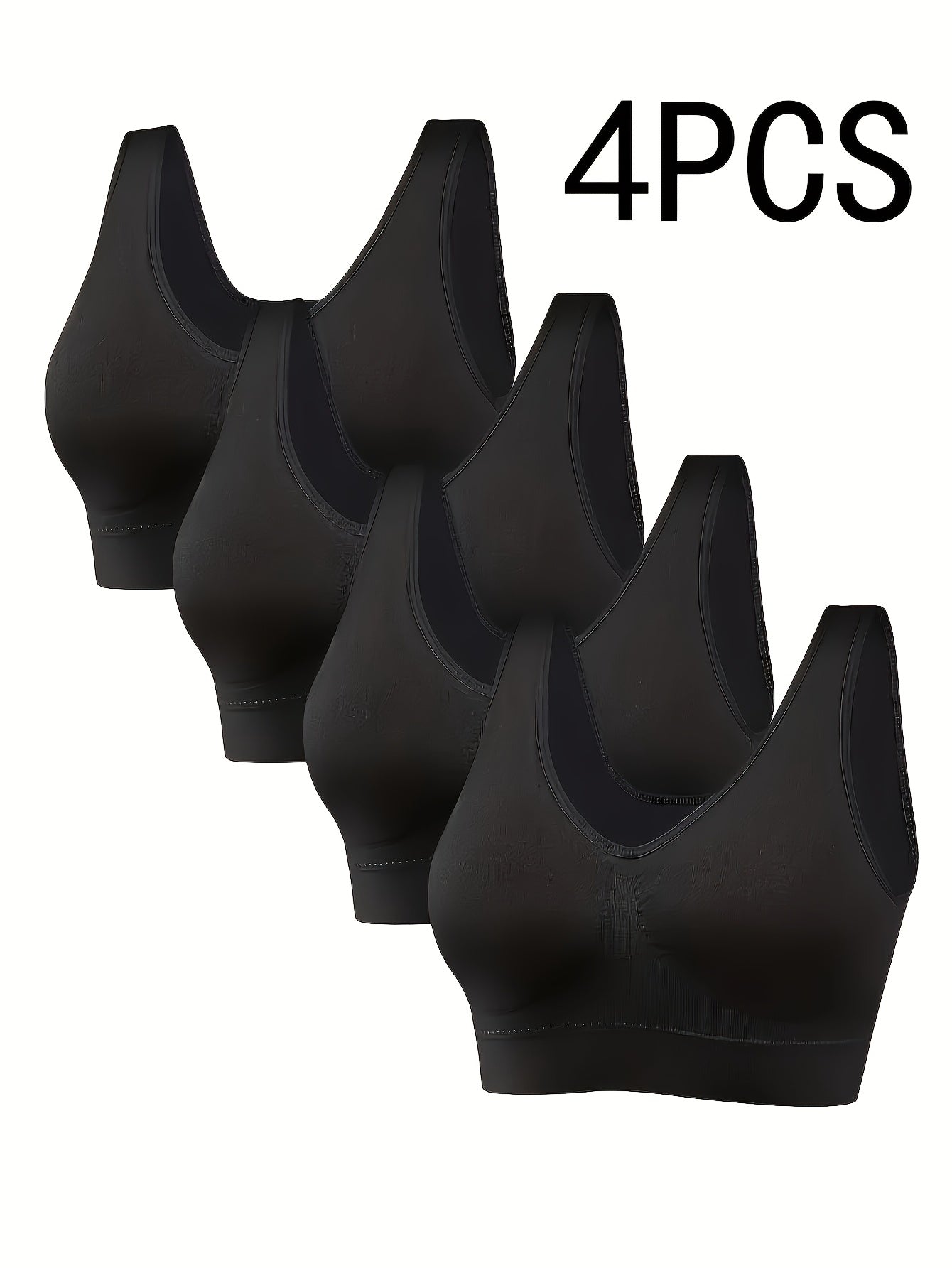 4pcs Women'S Seamless Wireless Bras - Comfortable, Breathable, and Supportive for Daily Sports Wear, Black, Removable Pads, No Underwire, Perfect for Casual Attire, Casual Wear Bras | Seamless Design | Comfortable Fit