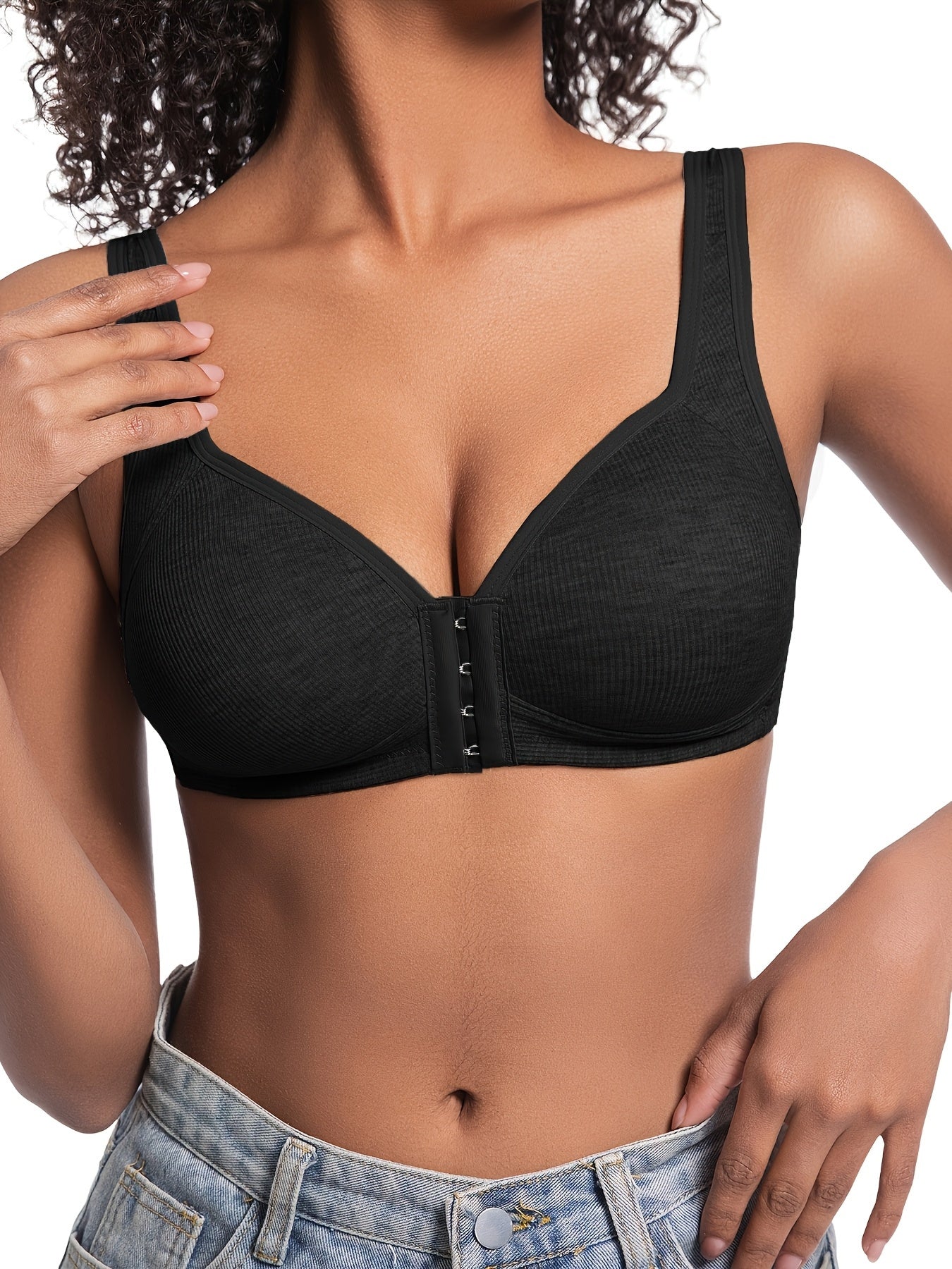 4pcs Women'S Elegant Seamless Push-Up Bras- Front Closure, Breathable Nylon, Non-Padded Comfort Fit, Beige& Black for Casual Attire& Casual Outfits, Wirefree Bras, Sleek Bra Design, Smooth Texture Finish