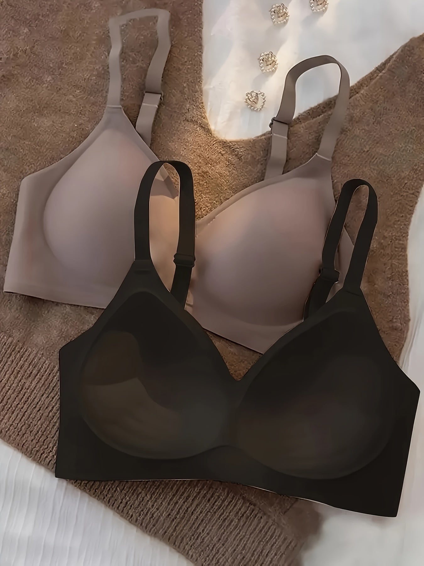 9pcs Women's Wire-Free Push-Up Bra - Sexy, Soft Lift Design with Underwire Cups, Seamless Sheer Fabric, Adjustable Straps & Fan Detail for Small Busts