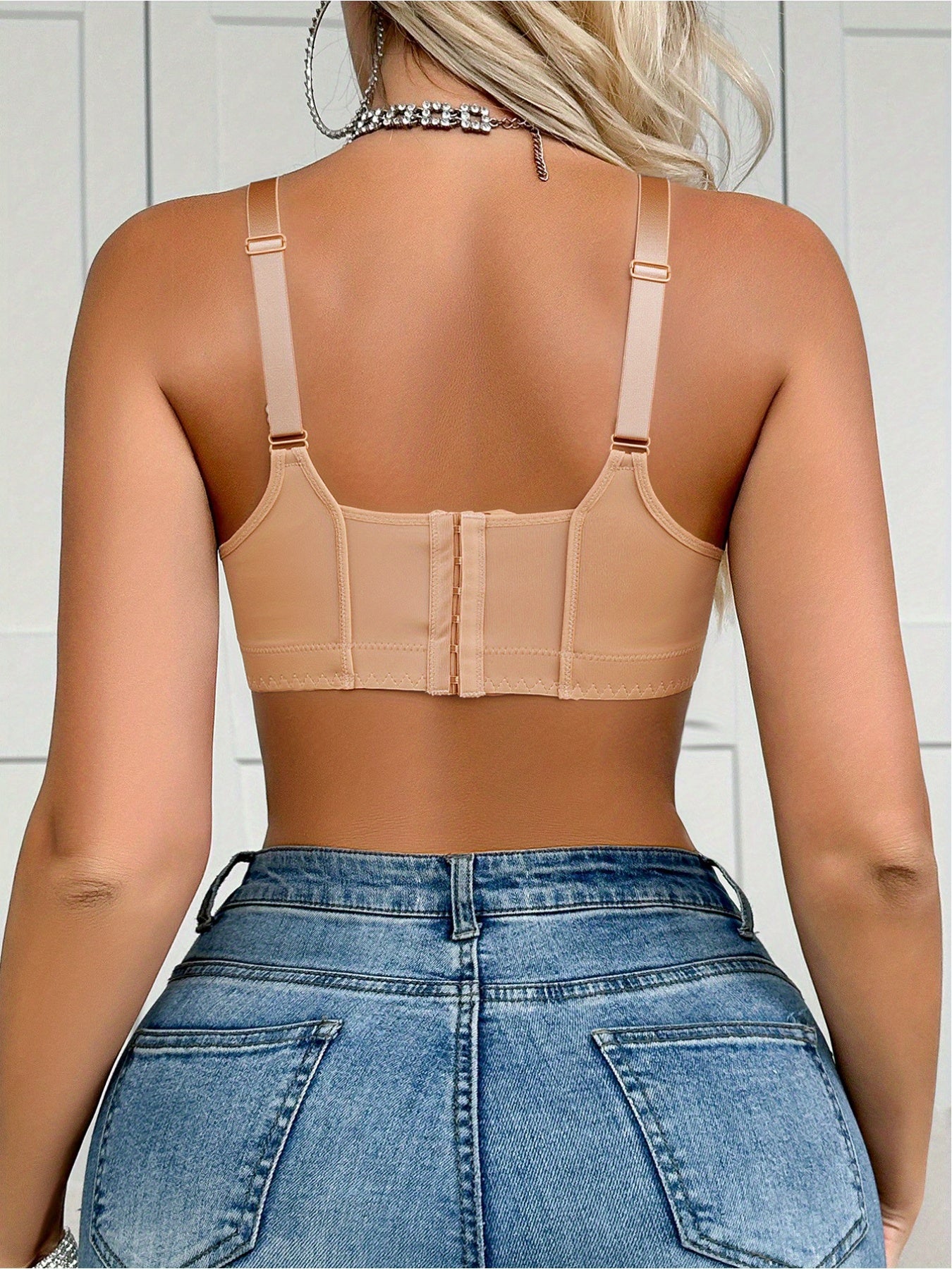 3pcs Women'S Deep V-Neck Backless Wireless Bras - No Underwire Comfort, Seamless Design, Medium Support, Soft Smooth Fabric, Elegant Special Collection, Sexy Lingerie Style, Smooth Texture for Everyday Wear