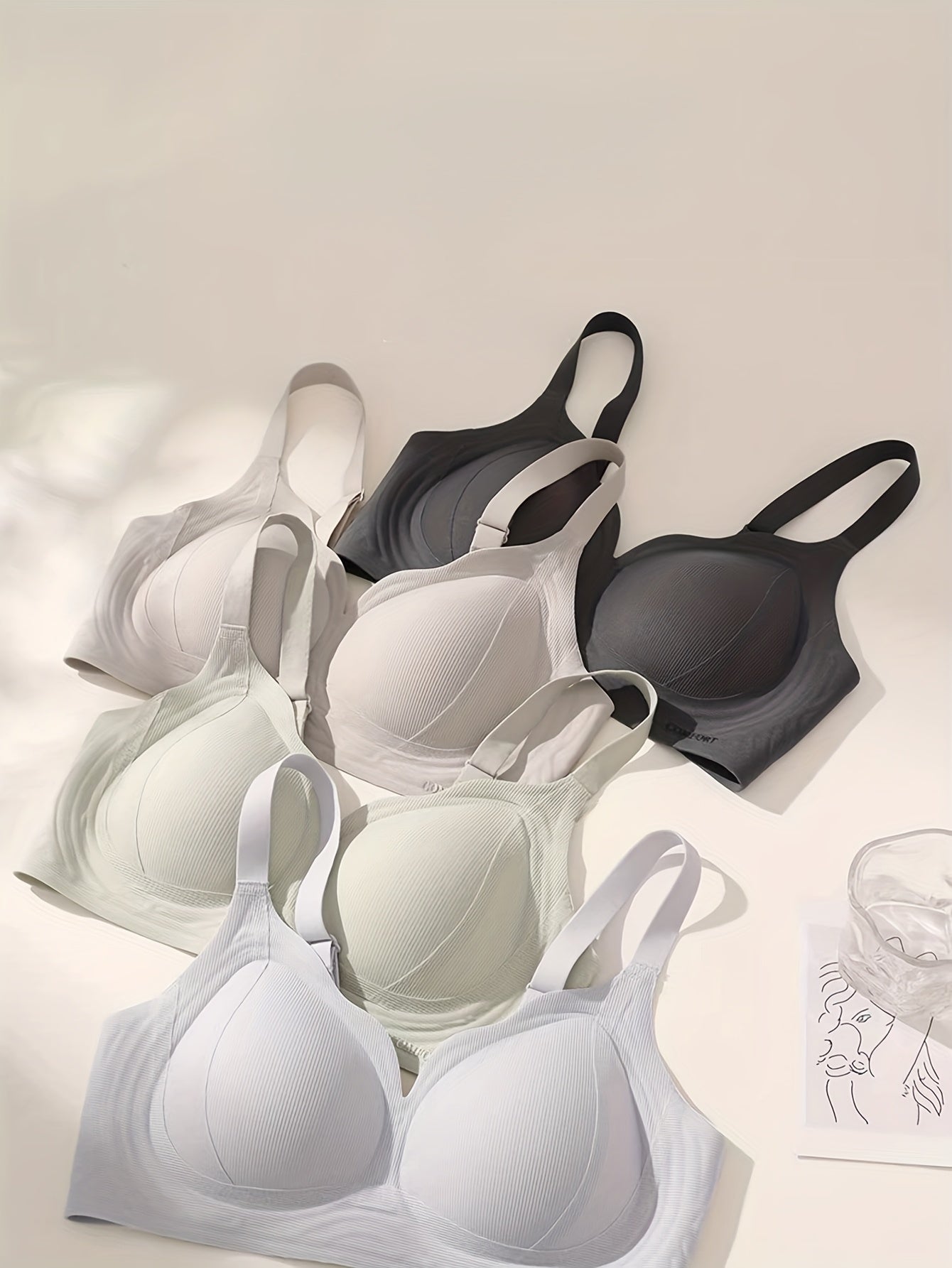 4pcs Women'S Jelly Strap Sports Bras - No Underwire, Posterior Gather, Non-Padded, Seamless Design for Tummy Control & Back Relief, Comfortable Undergarment, Posterior Gather Bra, Seamless Sports Bra, Soft Fabric Bra