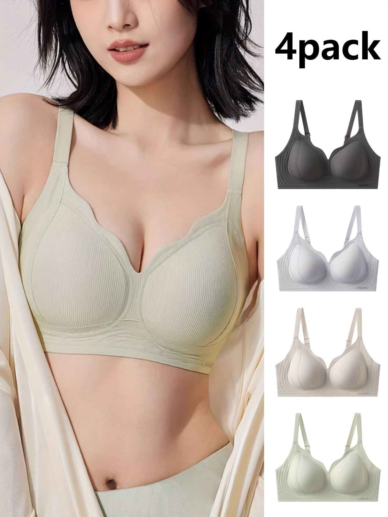 4pcs Women'S Jelly Strap Sports Bras - No Underwire, Posterior Gather, Non-Padded, Seamless Design for Tummy Control & Back Relief, Comfortable Undergarment, Posterior Gather Bra, Seamless Sports Bra, Soft Fabric Bra