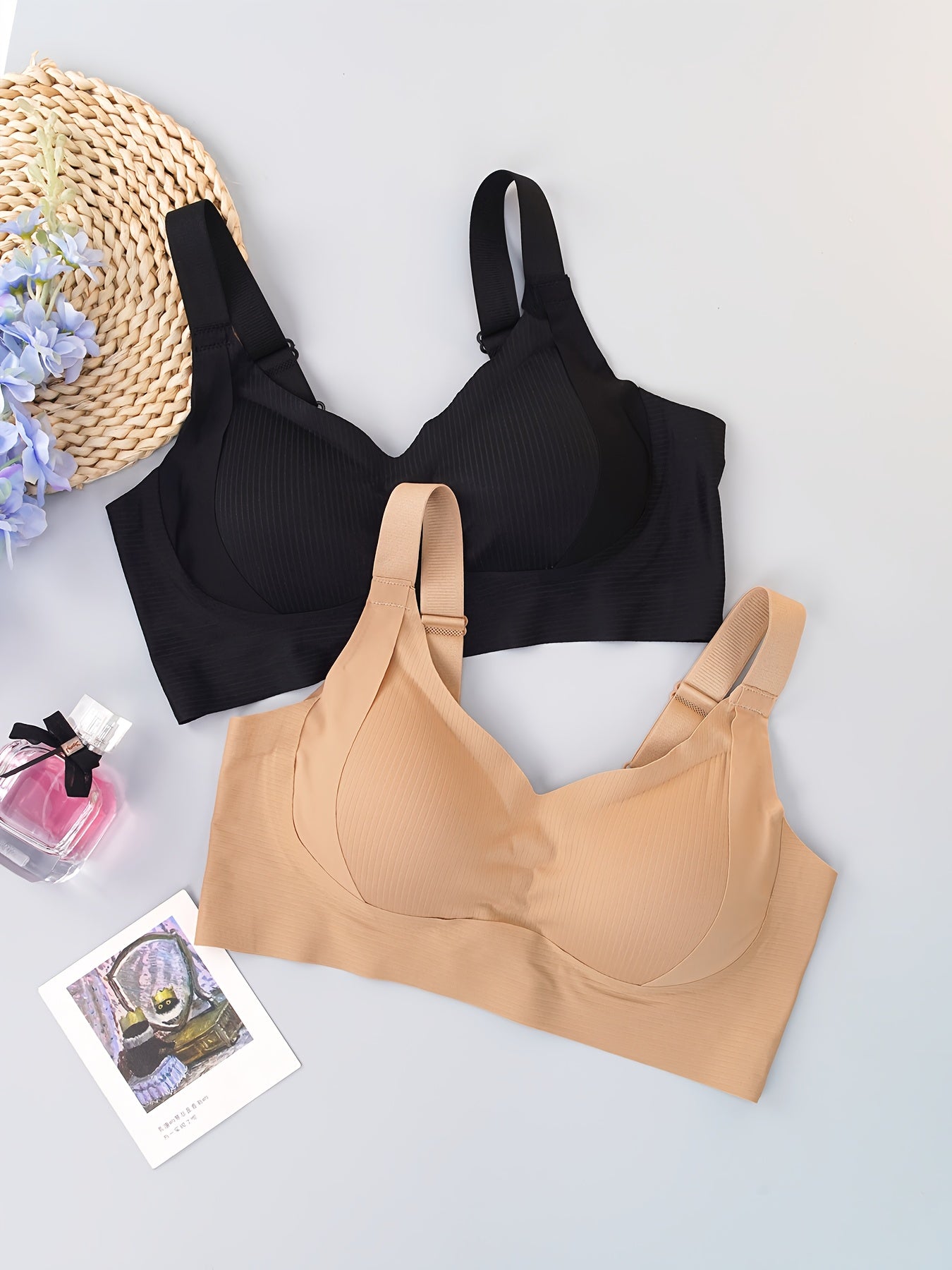 2/3pcs Elegant Seamless Push-Up Solid-Color Bras - Wide Straps And Built-in Bras, Comfortable, Breathable & Wire-Free Support Nylon Fabric, Unpadded Ribbed Texture Design - Ideal Women's Lingerie for Daily Casual Wear And Dates, Seamless Bras for Women,