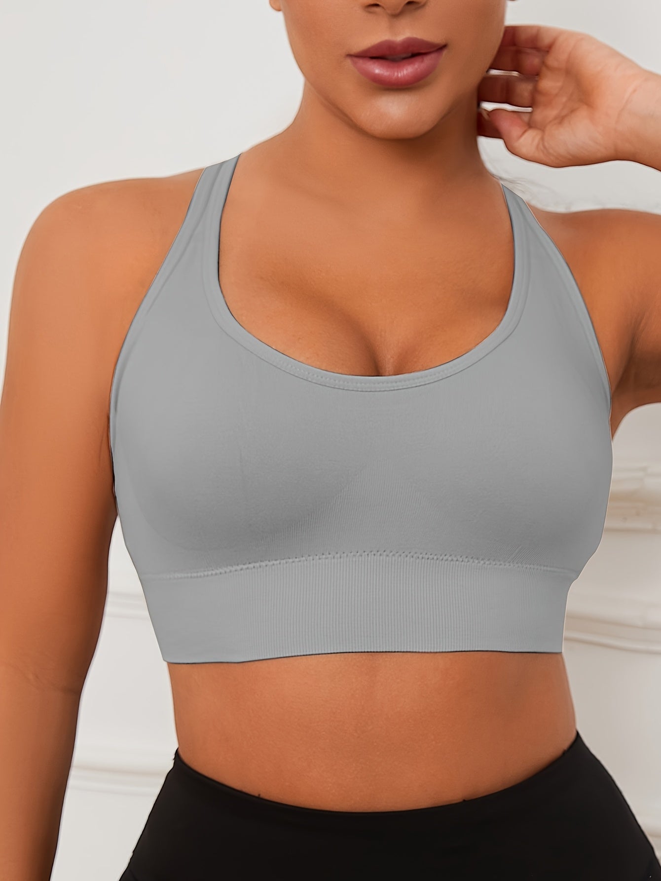 [Wireless Sports Bras] 5pcs Seamless Wireless Sports Bras | Women's Breathable Moisture-Wicking Fabric with Removable Pads, Adjustable Straps & Back Hook Closure - Gym, Yoga, Running Essentials - 5 Colors (Black, Navy, Beige, Gray, Olive Green)