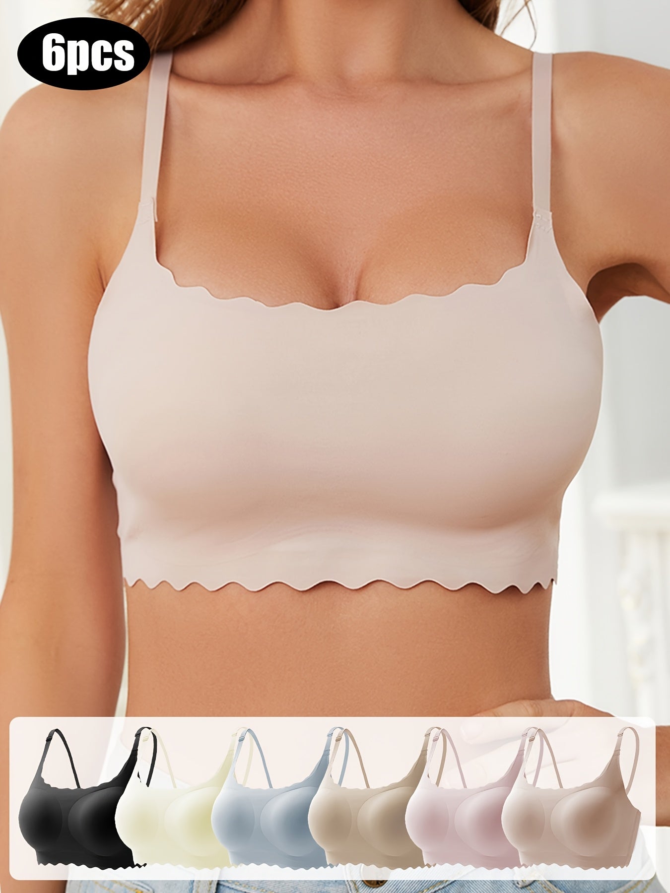 6pcs EssElegance Bra Set For Women Push-Up Seamless Bra - Adjustable Straps & Wire-Free Support For Daily Wear, Ultra-Soft Breathable Fabric