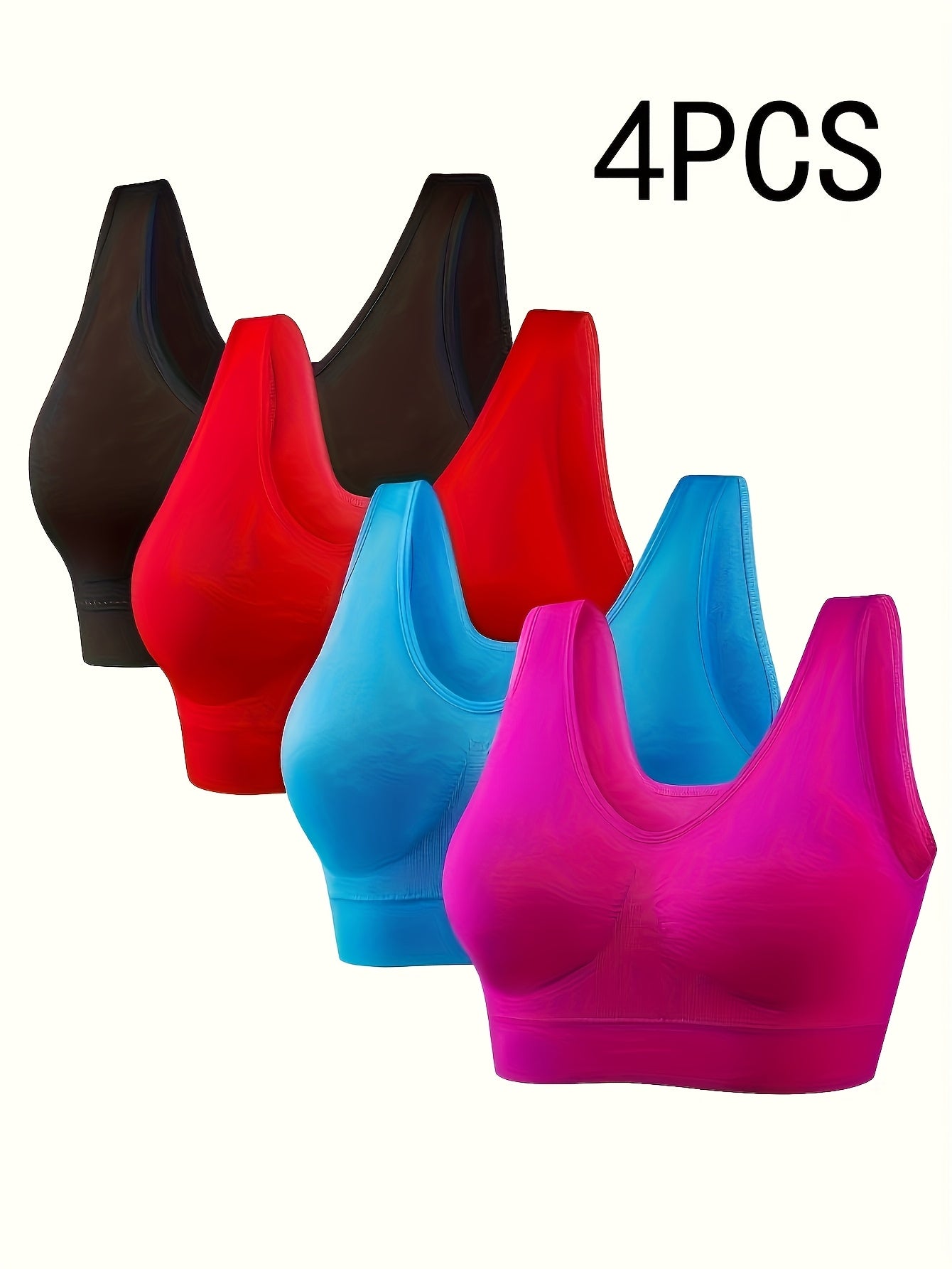 4pcs Women'S Seamless Wireless Bras - Comfortable, Breathable, and Supportive for Daily Sports Wear, Black, Removable Pads, No Underwire, Perfect for Casual Attire, Casual Wear Bras | Seamless Design | Comfortable Fit