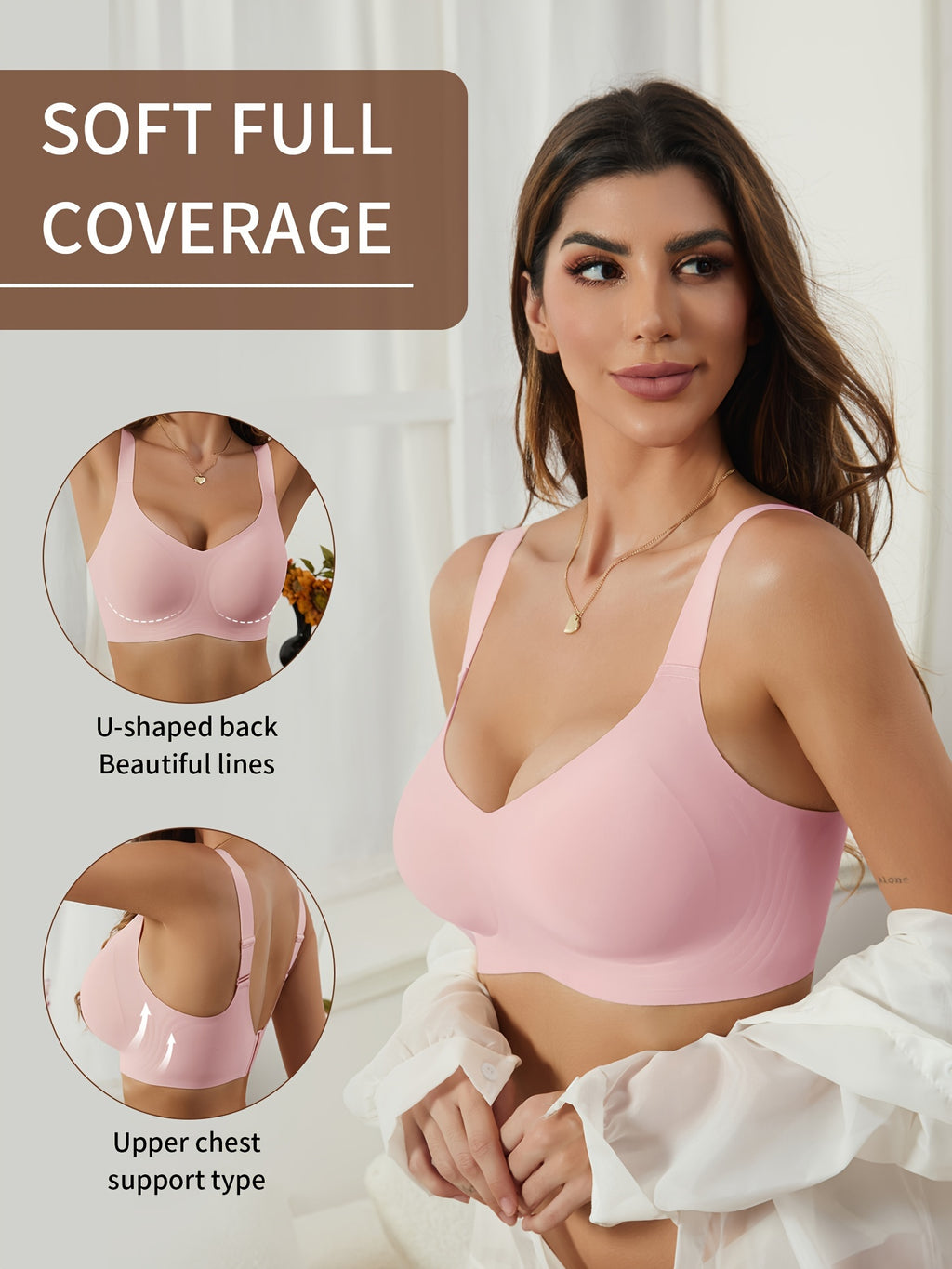 3-Pack Glam Style Seamless Wireless Bras for Women, Medium Support, Non-Removable Padding, Invisible Comfort, Solid Color, Knit Fabric, 180gsm, Nylon 55% Spandex 45% - Anti-Sagging Lift & Side Support
